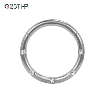 China CLASSIC G23 Septum Clicker Nose Ring Vendors Ear Tragus Surface Inlay Titanium Zircon Hinged Segment Ring for sale