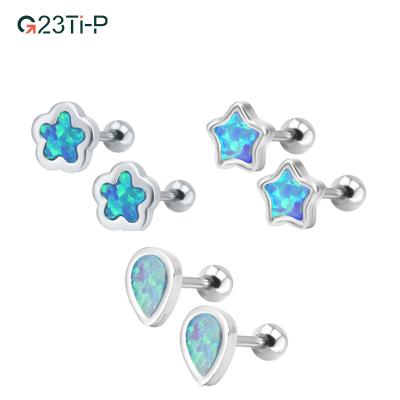 China FASHION G23 Titanium Blue Opal Water Drop/Flower/Star Shape Ear Stud Earrings For Women Body Piercing Titanium Jewelry for sale