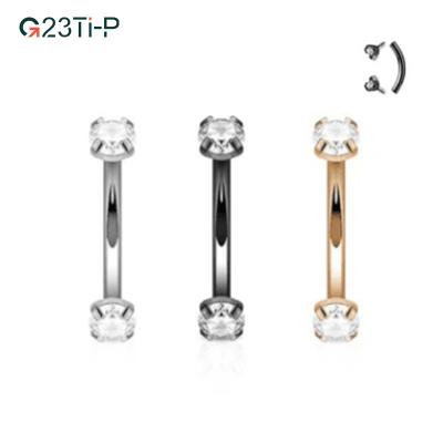 China Double Zircon Crystal Eyebrow Piercing Titanium G23 Body Piercing Thread FASHIONABLE Round White Internal Eyebrow Piercing for sale