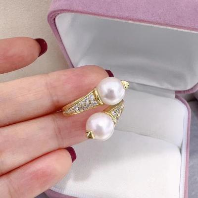 China 2023 New Pearl Ring Classical Fashion 925 Natural Freshwater Silver Zircon Ring Small Luxury Women's Birthday Gift for sale