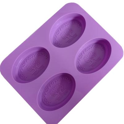 China 4 Cavity Tree Shape Silicone Oval Handmade Soap Mold Viable DIY 3D Silicone Handmade Soap Mold for sale