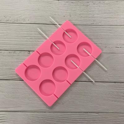 China Wholesale Custom Made Viable Food Grade 8 Cavaties Round Shaped Handmade Silicone Lollipop Mold Silicone Jelly Candy Mold for sale