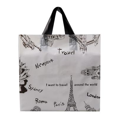 China Fashion Recyclable Plastic Bag For Clothing Store Printing Tower Plastic Portable Packaging Handbag For Kids Cloth And Underwear for sale