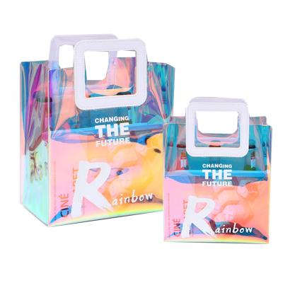 China Recyclable OEM Printing Rainbow Color Luxury Cosmetic Design PVC Handbag Bag For Lipstick Packaging for sale