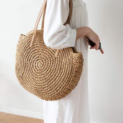 China Beach Tote Woven Handle Shoulder Bag summer Straw Bags Natural Chic Hand corn Straw Handbags Women Handwoven Round hip-hop large for sale