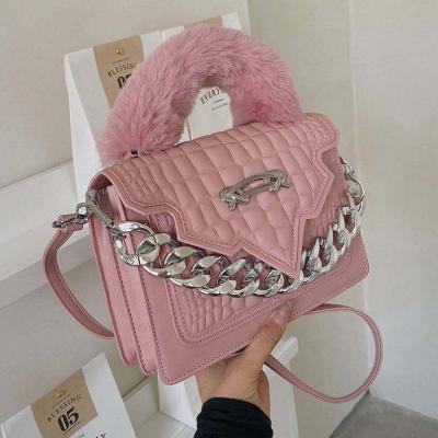 China Fashion Products 2023 Hot Sale Chain Oversized Fur Fluffy Quilted Handbags For Women Designer Handbags Famous Brands Luxury Design Bag for sale