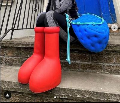 China Mschf Big Round Red Boots Fashion Rubber Shoes Mid Leg Boots EVA Pumps Luxury Cartoon Red for sale