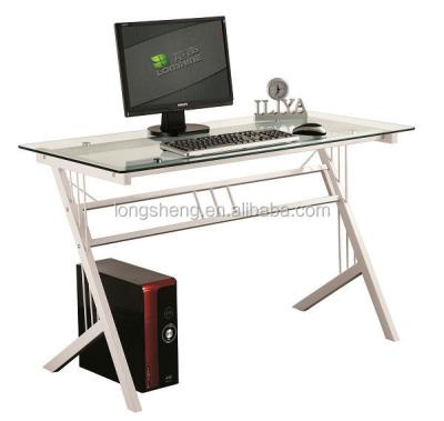 China PC Desk Stainless Steel Light Frame Glass Computer Desk for sale