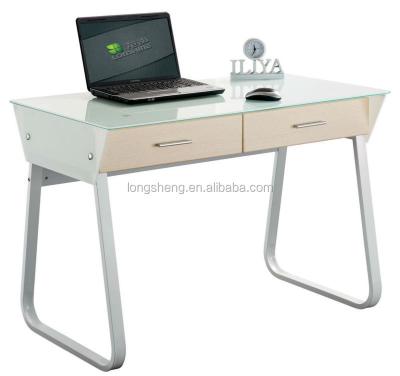 China Two Color Simple Office Glass Desk With Drawer for sale