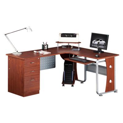 China Traditional Black L Shape Office Furniture Computer Desk With Metal for sale