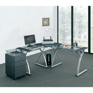 China Glass panel computer desk for two computers for sale