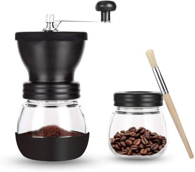 China Viable Glass Bottle Coffee Grinder Stainless Steel Portable Handheld Ceramic Coffee Grinder Manual Coffee Grinder with Free Glass Garfish for sale