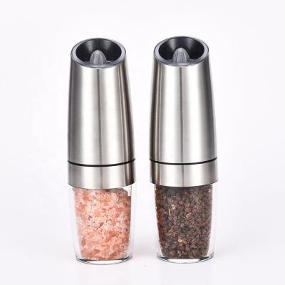 China Stocked One Hand Operation Stainless Steel Spice Mill Automatic Gravity Induction Electric Salt Pepper Grinder With Blue Led Light for sale