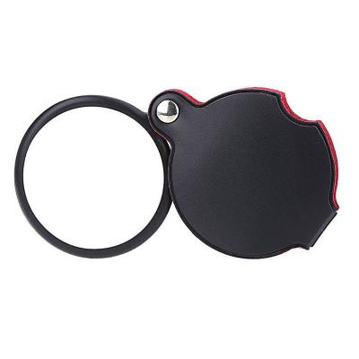 China Custom Logo Plastic Pocket Magnifying Glass With Black Rotating Protective Leather Sheath For Promotion for sale