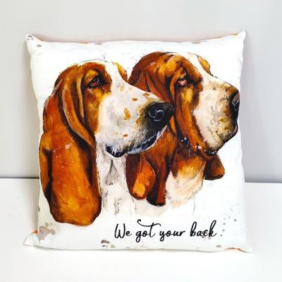 China Folded Two Brown Dogs Design 100% Cotton Sofa Pillow Digital Print Cushion for sale