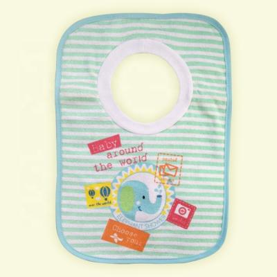 China Green antibacterial bibs and white stripe elephant waterproof high quality manufacturers wholesale cute natural style cotton baby bibs for sale