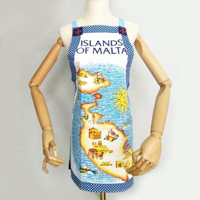 China Blue Cleaning High Quality Manufacturers Wholesale Natural Island And Sea Pattern Printed Cotton Apron for sale