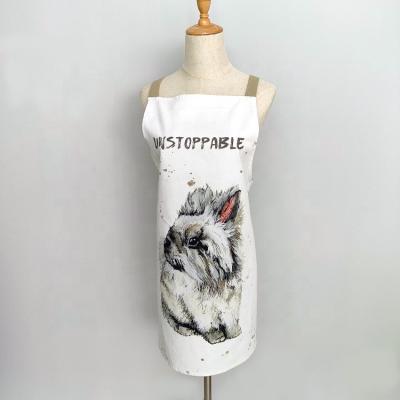 China Large 55*73cm Popular High Quality Long Haired 100% Cotton Rabbit Design Digital Printing Cotton Apron for sale