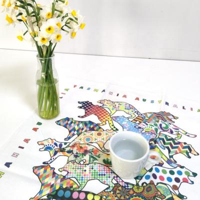 China Customized Viable White Comfortable 100% Cotton Printing Animal Design Kitchen Cotton Tea Towel for sale