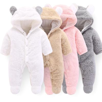 China Lovely Polyester / Cotton Baby Clothes 3D Bear Design Winter Cotton Hooded Long Sleeve Overalls Outfit BABY ROMPER for sale