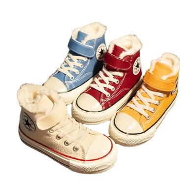 China New Korean Style Winter Girls' Canvas Shoes Boys High Top Plus Cotton Warm Children's Velvet Shoes Shoes for sale