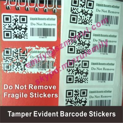 China Custom destructible tamper proof barcode asset labels with qr code, anti-theft barcode or qr code sticker for sale