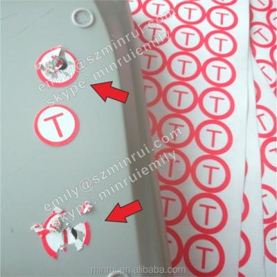 China Labels will break into pieces when tampered with or leave void behind Custom round 15mm screw tamper proof breakable labels for cell phones or any warranty seal use with logo or company name for sale