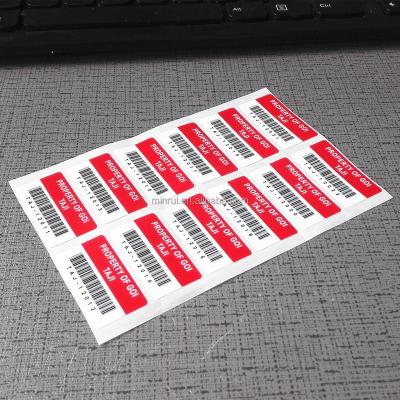 China Anti-Counterfeit Barcode Asset Protection Custom Self Adhesive Sticker With Serial Number for sale