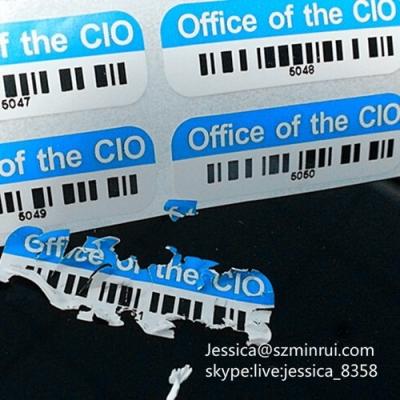 China Ultra Destructible Anti Counterfeit Security Vinyl Tracing Asset Tag Do Not Remove Barcode Asset ID Labels for sale