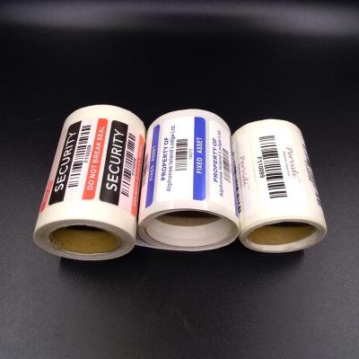 China Custom barcode destructible barcode label with sequence number, numbered tamper evident labels, tamper asset sticker for sale