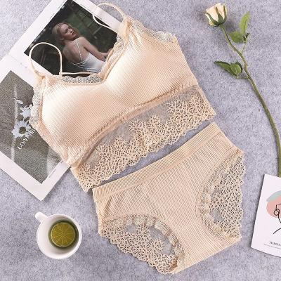 China Women's Lace Back Wrap Breathable Bra And Underwear Set No Steel Ring Breathable Bra Set for sale