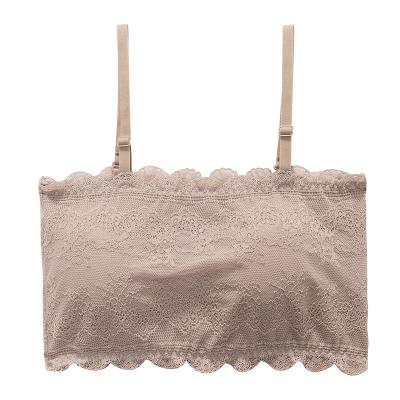 China New Fashion Breathable Breast Wrapped Beautiful Strap Back Vest With Steel Ring Free Bra Pad Gathering Lace Bra For Women for sale