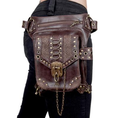 China Leg Barrel Shaped Black Leather Waist Fannypack Rock Proof Water Proof Cross Body Bag for sale