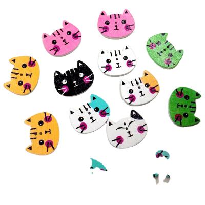 China Other 100PCS/Bag 20mm*15mm Cartoon Cat Wood Sewing Buttons Mixed Colored With 2 Holes For Children's Sweater Decoration for sale