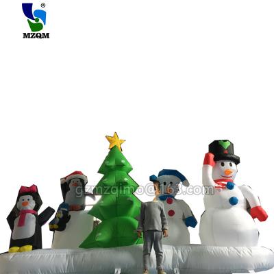 China Recycle 10 Foot Wide Snowmen Inflatable Family With Penguin And Christmas Trees Party Decoration Lights Decor Indoor Outdoor Holidays for sale