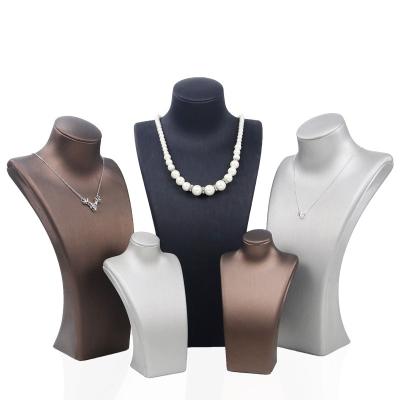 China Classic Elegant Luxury L Shaped Necklace Neck Portrait Model Props Jewelry Brushed Leather Window Counter Display Hanger Pendant Props for sale