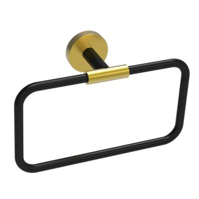 China Luxury Hotel Square Bathroom Modern Brass Black Rectangle Wall Mounted Towel Ring for sale