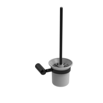 China Modern Household Goods Black Glass Brass Toilet Cleaning Brush With Stand Standing for sale