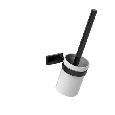 China Modern Cheap Durable Wall Mount Matte Black Brass Toilet Brush Set With Holder for sale