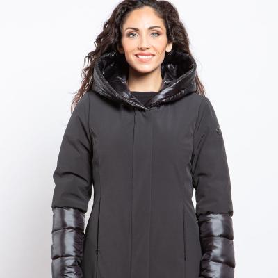 China High quality windproof winter padded jacket for outdoor women with fixed hood for sale