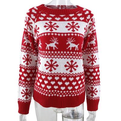 China 2021 Anti-wrinkle loose 100%Acrylic O-neck knitwear Christmas snowflake sweaters sweaters woman long for sale