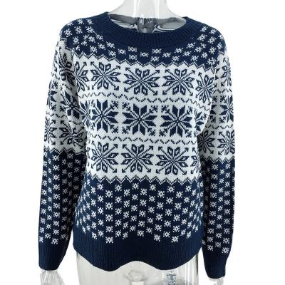 China 2021 Anti-wrinkle loose 100%Acrylic O-neck knitwear Christmas snowflake sweaters sweaters woman long for sale