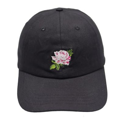 China COMMON 6 Panel High Quality Black Custom Unstructured Hat Embroidery Dad Hat OEM Unisex Floral Baseball Cap With Metal Buckle for sale