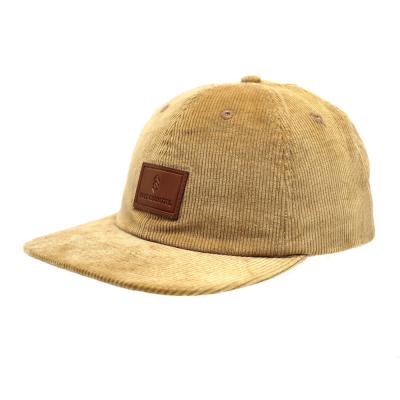 China JOINT Yellow Unstructured Snapback Hats Patch PU Corduroy Hip Hop Hip Hop Outdoor Snapback Hats for sale