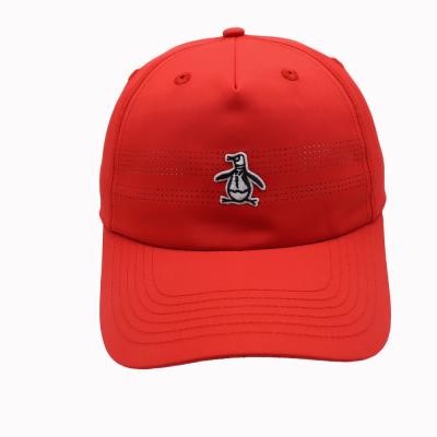 China New Style Light 5 Panel JOINT Quick Dry Breathable Polyester Perforated Laser Hole Patched Red Baseball Caps Hat Caps for sale