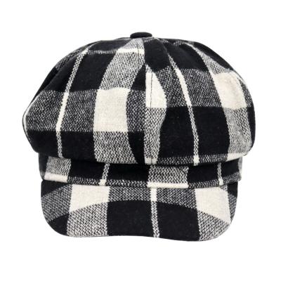 China Women COMMON tweed check beret wool hats covers winter fashion newsboy hats hats ivy wool hats for sale