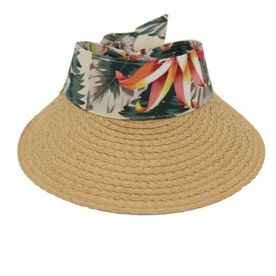 China JOINT wholesale natural paper lala summer spring news women floral braid and bow sun beach sun visor hat for sale