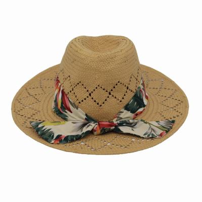 China COMMON High Quality Lady Women's Tokyo Cloth Band and Bow Vent Beach Sun Straw Panama Felted Hat Floral Paper Hat for sale