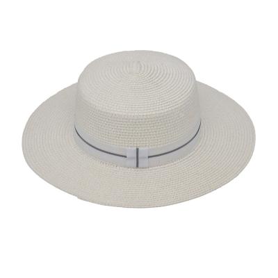 China COMMON high quality lady's white paper braid GG ribbon band and buckle beach sun straw flat top straw hat hat for sale