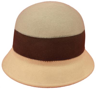 China breathable & High Quality Waterproof Women Plain Blanket 3 Tone Three Color Splicing 100% Wool Felt Cloche Hats Hats for sale